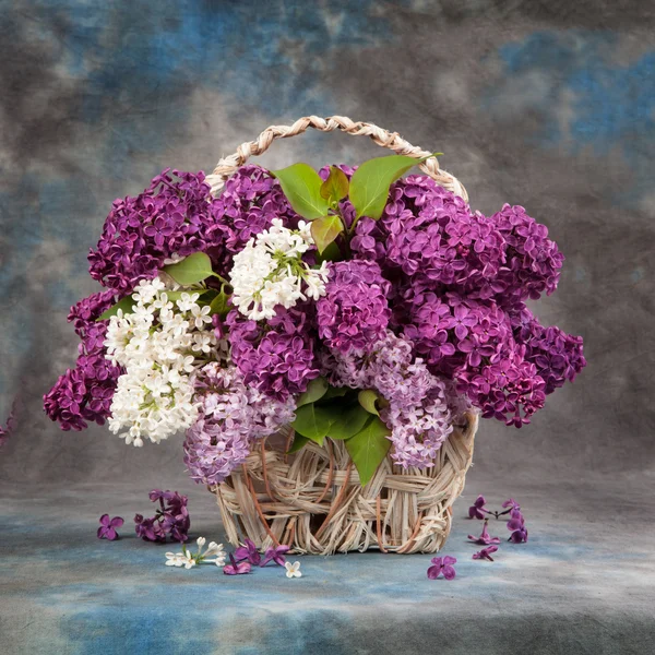 Lilac flowers in basket — Stock Photo, Image