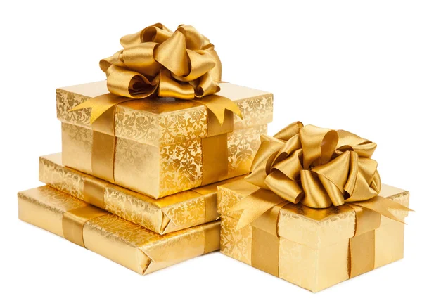 Golden gift box packages — Stock Photo, Image