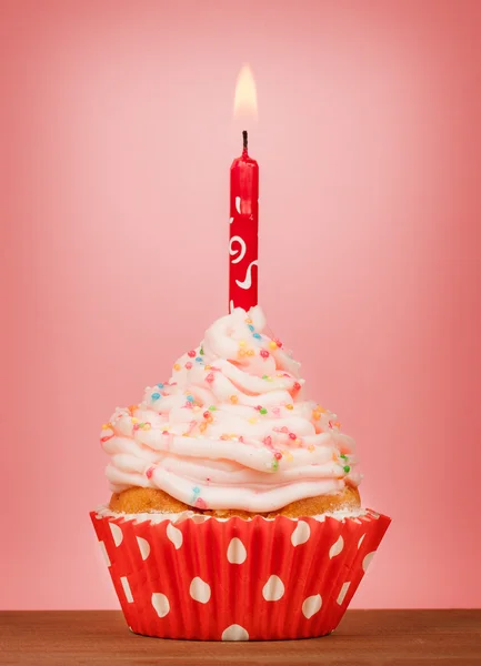Birthday cupcake with candle — Stock Photo, Image