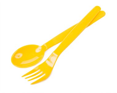 Plastik çatal ve kaşık izole