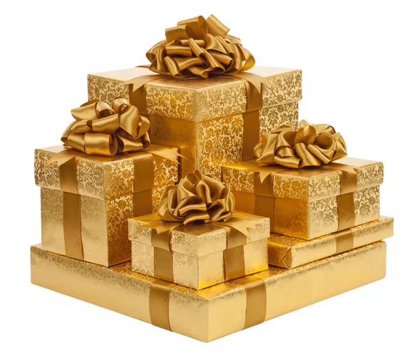 Altın hediye kutusu paketleri — Stok fotoğraf