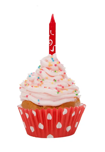 Birthday cupcake with candle — Stock Photo, Image