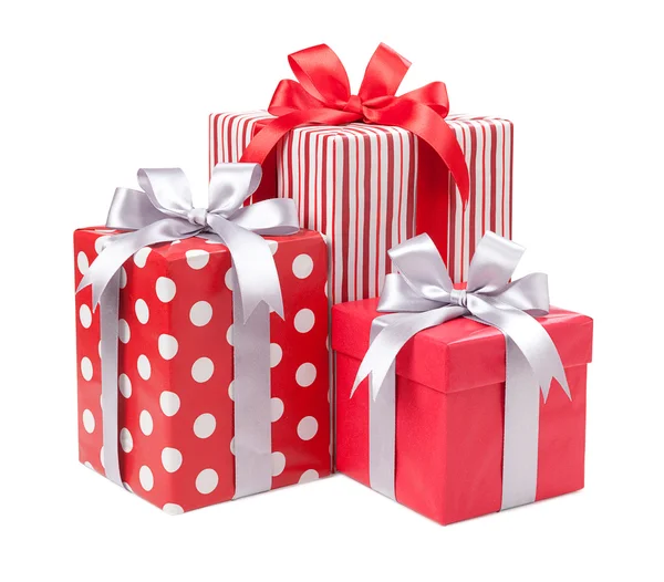 Красные коробки с подарками — стоковое фото
