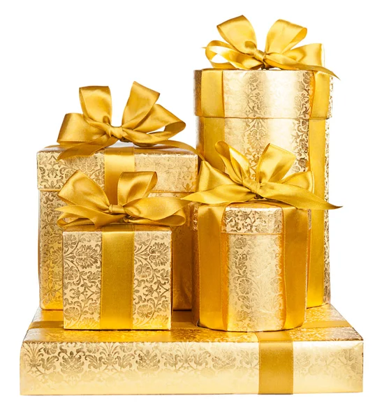 Golden gift box packages — Stock Photo, Image