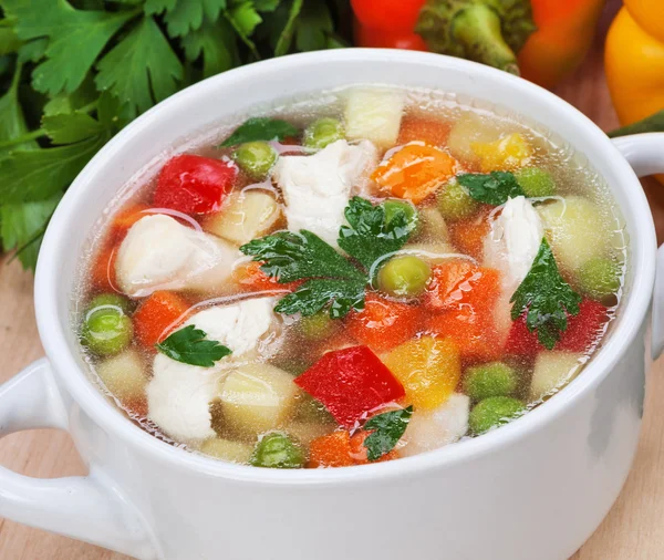 Vegetable soup with chicken — Stock Photo, Image