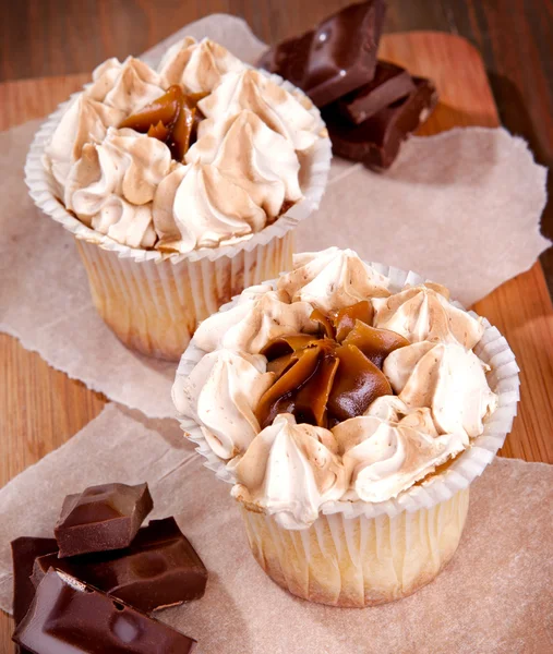 Tasty cakes with chocolate, and coffee — Stock Photo, Image