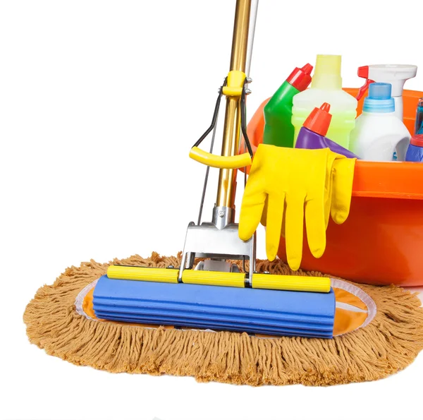 Mop, bucket, bowl and bottle cleaners — Stock Photo, Image