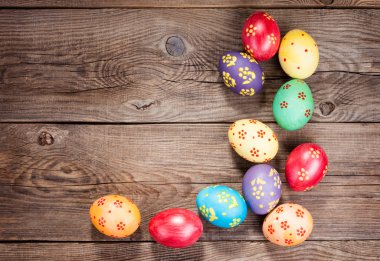 good-luking easter eggs on old blackboard and copyspace