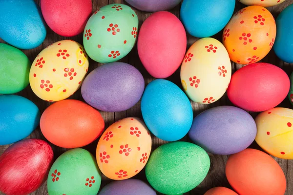 Concept holiday background. Easter eggs photographed from above — Stock Photo, Image