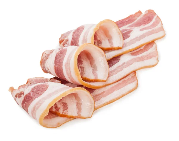 Bacon cru isolado no fundo branco . — Fotografia de Stock