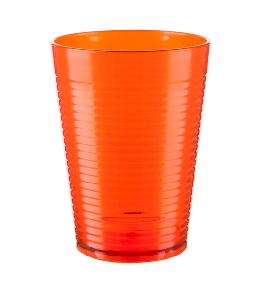 Orange plastic cup isolated on a white background — Stok fotoğraf