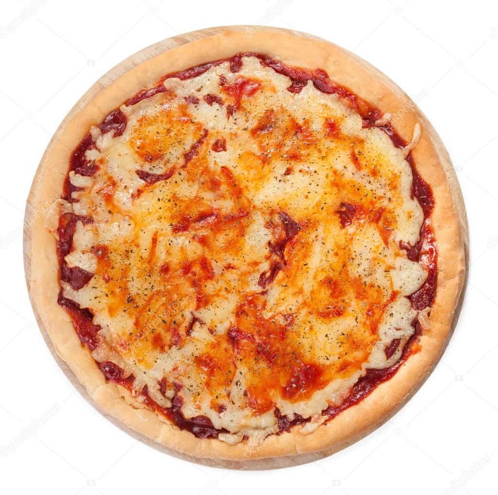 Pizza on white top view