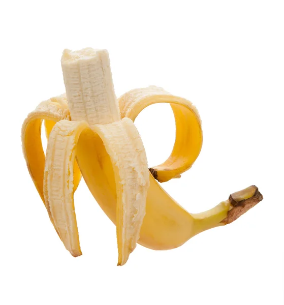 Banana mordida isolada em fundo branco — Fotografia de Stock