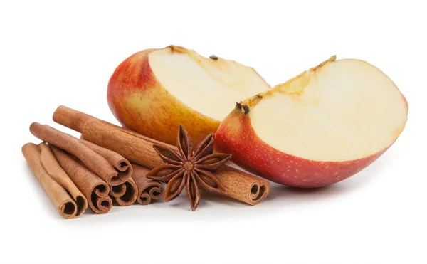 Asterisks anise, cinnamon sticks and apple — 스톡 사진