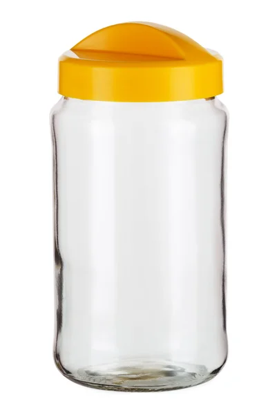 Glass jar for loose products on a white isolated — Stok fotoğraf