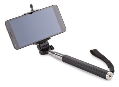 Kendini ve beyaz arka plan üzerinde izole smartphone sopa