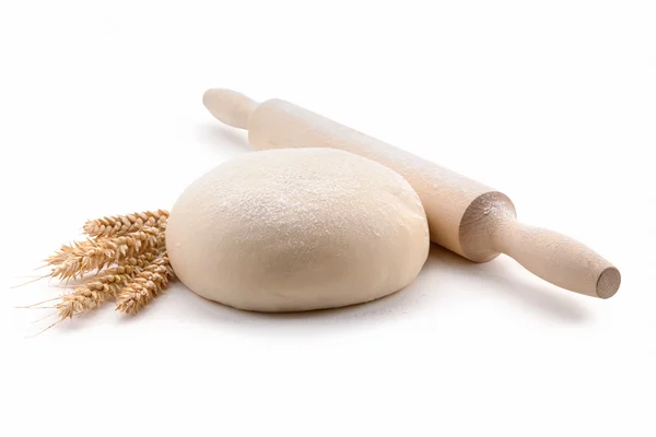 Dough, ears, rolling pin isolated on white background — Stock Photo, Image