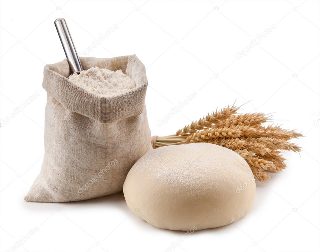 kitchen utensils, ears, flour in a bag isolated