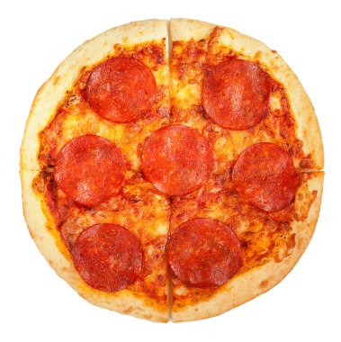 beyaz izole salamlı pizza