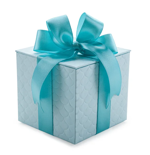 Turquoise gift box with ribbon and bow isolated on a white backg — Stock Photo, Image