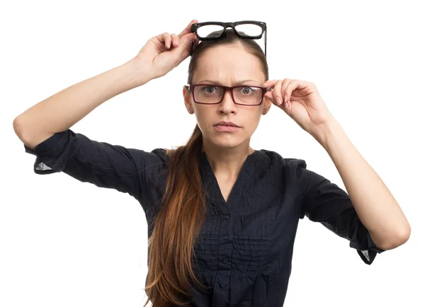 Ernstige Nerd vrouw — Stockfoto