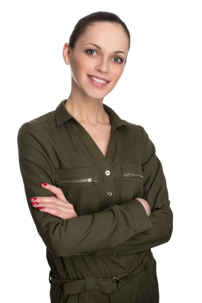 Mujer casual sonriendo con los brazos cruzados - aislado —  Fotos de Stock