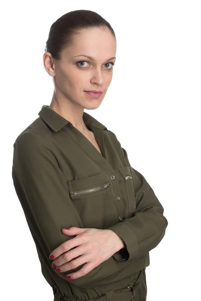 Mulher casual sorrindo com os braços cruzados - isolado — Fotografia de Stock