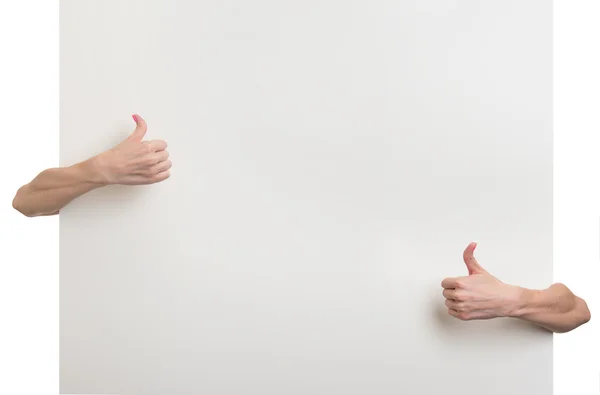 ジェスチャーは親指と空白のホワイト ペーパー — ストック写真