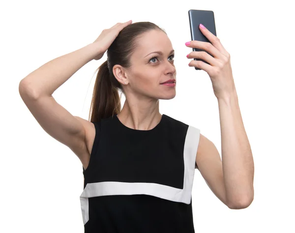 Vrouw maakt een selfie — Stockfoto