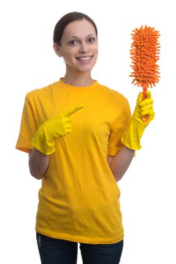  Sarı lastik eldiven olan kadın