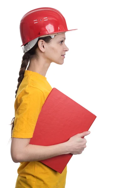 Vrouw in een beschermende helm — Stockfoto
