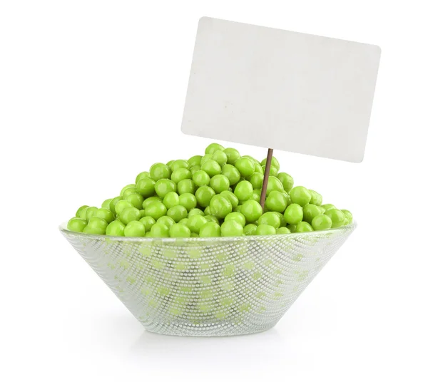 Zelený hrášek s prázdné značky — Stock fotografie