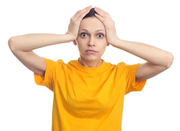 Shocked woman with hands on her head. Isolated — Stock Photo, Image