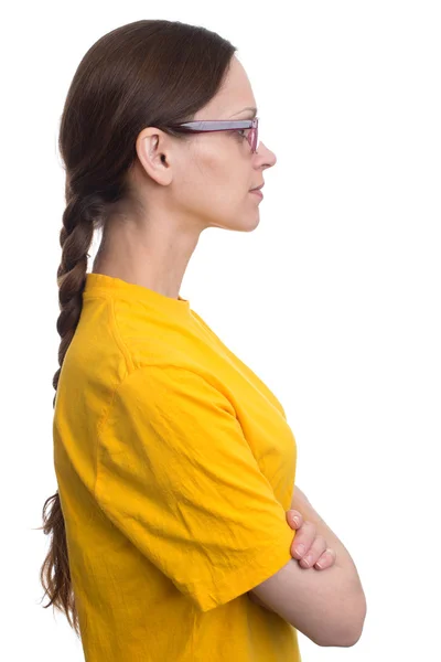 Profilo donna viso indossando occhiali — Foto Stock