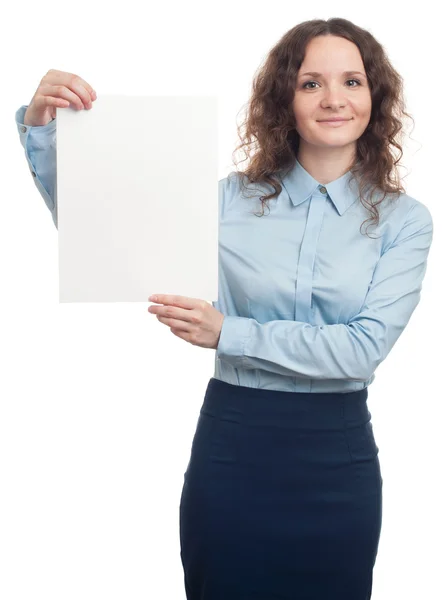 Business woman holding a banner — Stock Photo, Image