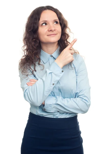 Zakenvrouw wijzend op kopie ruimte — Stockfoto