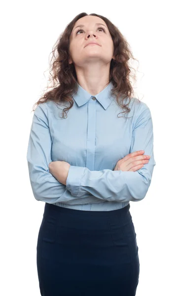 Mujer de negocios mirando hacia arriba. Aislado Imágenes de stock libres de derechos