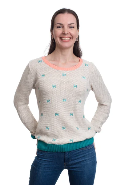 Feliz sorrindo mulher vestida com uma blusa — Fotografia de Stock