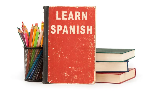 เรียนภาษาสเปน อุปกรณ์การเรียนบนสีขาว — ภาพถ่ายสต็อก