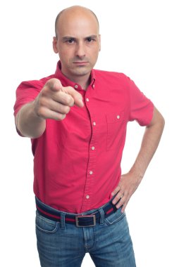 Sana kızgın kel adam işaret parmağı. İzole