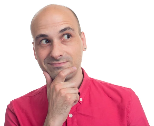 Bonito careca homem olhando para longe e pensando — Fotografia de Stock