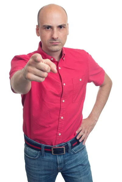 Homem careca zangado a apontar-te o dedo. Isolados — Fotografia de Stock