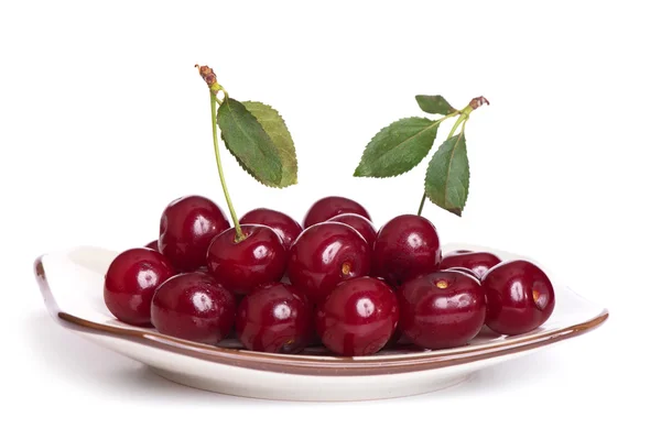 Cherry on a plate isolated — Stock Photo, Image