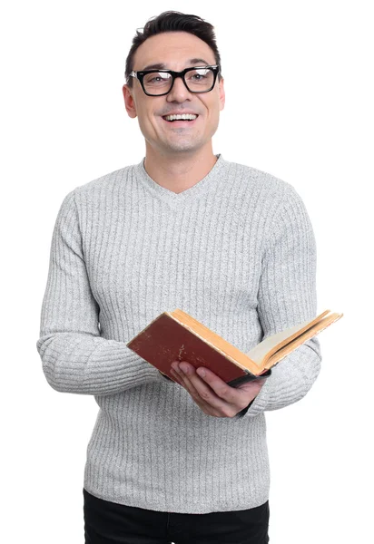 Young man holding a book isolated — Stock Photo, Image