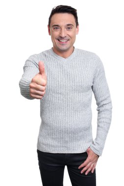 Başparmaklarını yakışıklı adam havaya