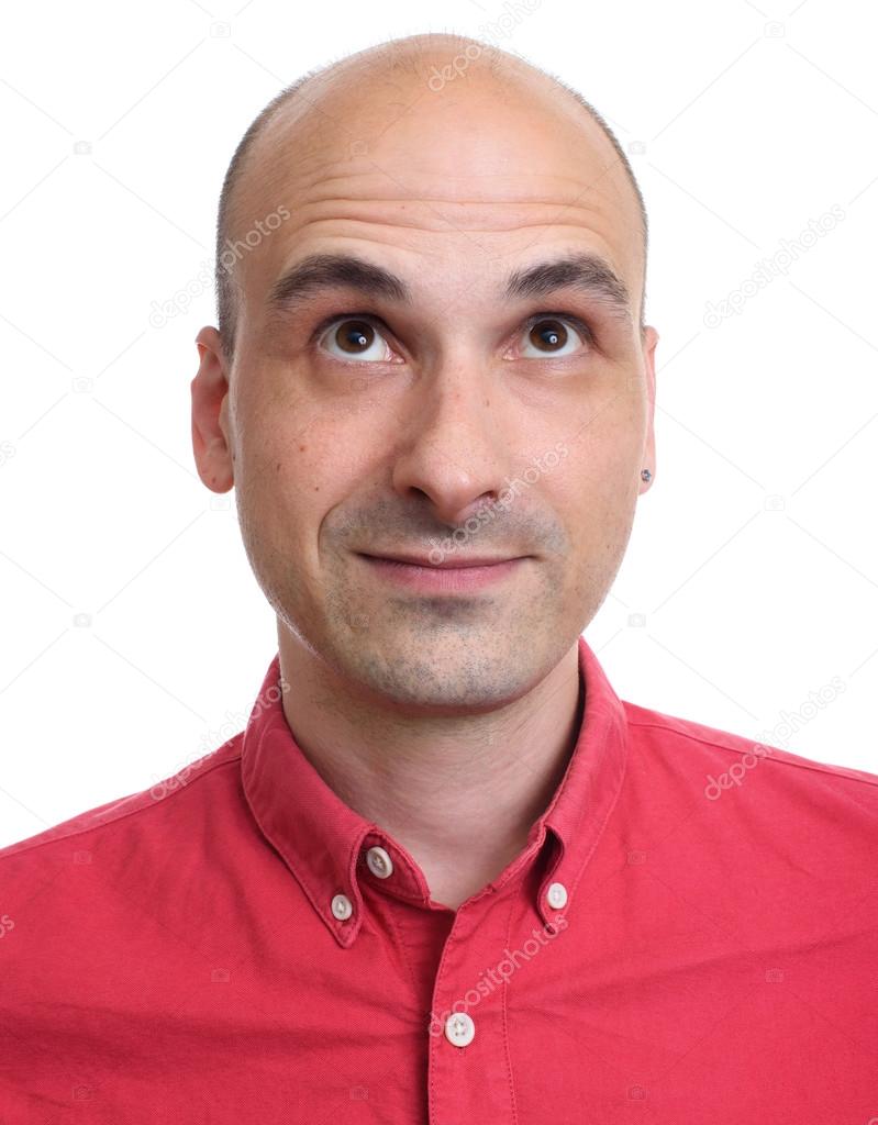 Man looking up on a white background