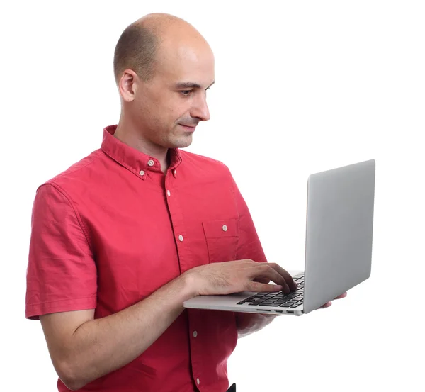 Homem usando laptop. Isolado em branco — Fotografia de Stock