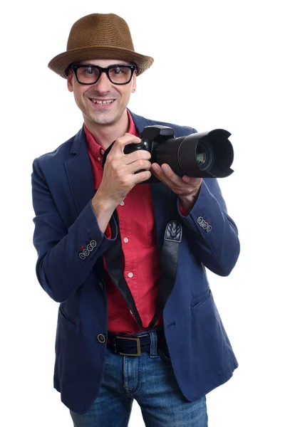 Fotógrafo aislado sobre fondo blanco — Foto de Stock