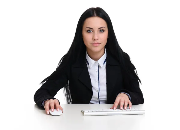 Menina bonita trabalhando no computador — Fotografia de Stock