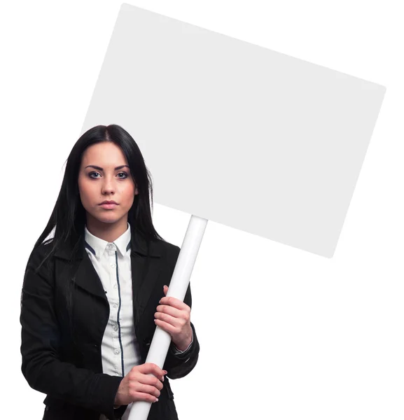 Pewnie kobieta trzymając pusty transparent — Zdjęcie stockowe